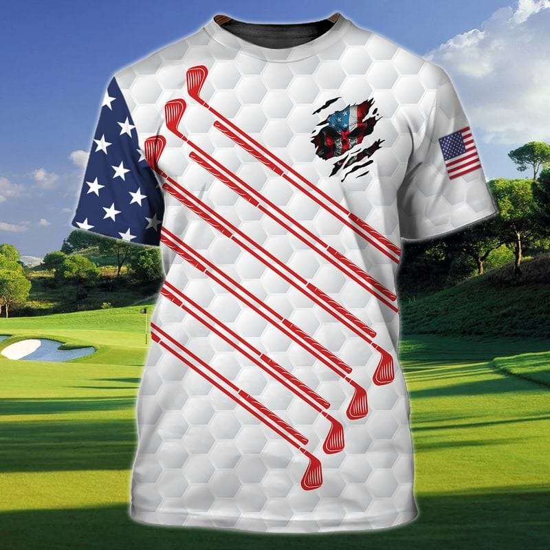 3D Full Printed Golf T Shirt In American Flag Pattern, Golf Shirt Men And Women