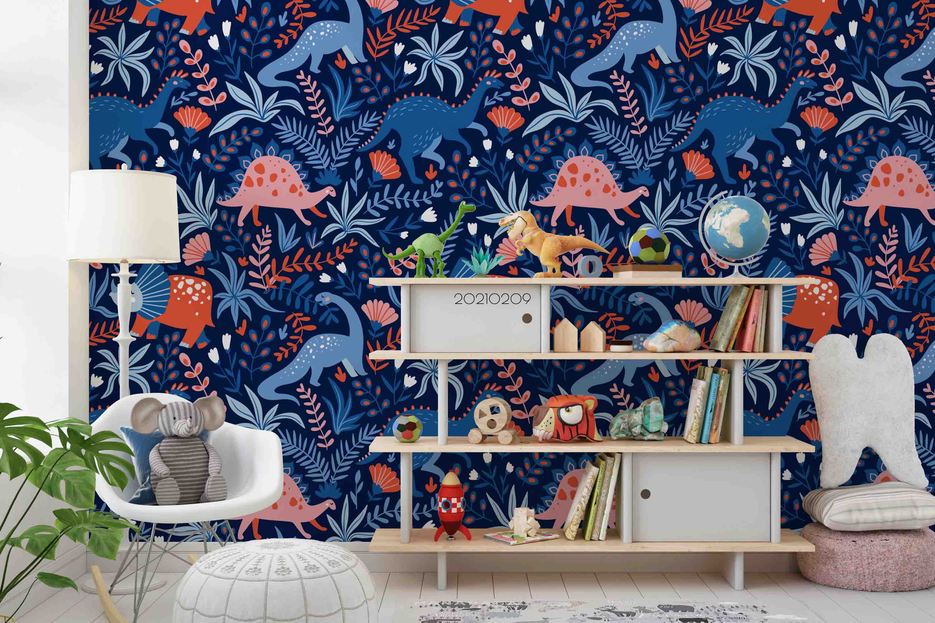 3D Cartoon Blue Animal Dinosaur Wall Mural Wallpaper Lqh 147