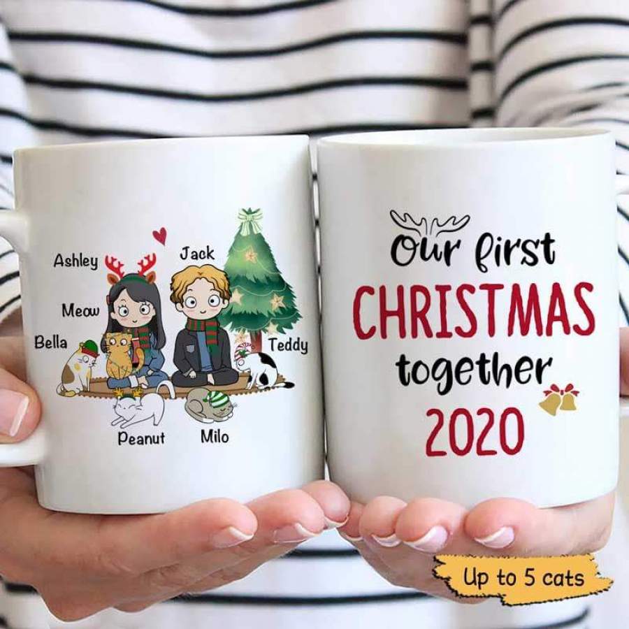 Our First Christmas 2020 Chibi Couple Cats Personalized Mug