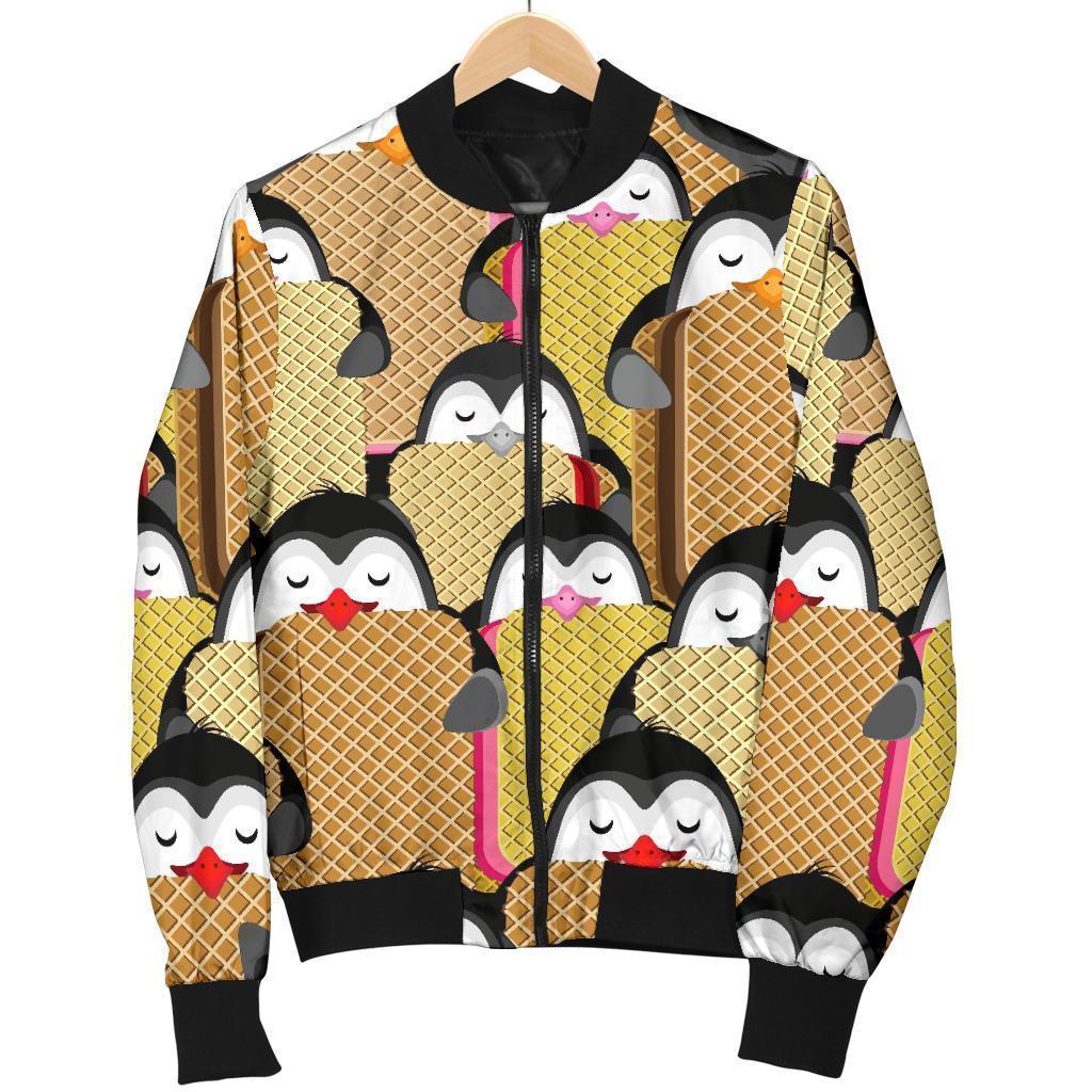 Penguin Waffle Pattern Print Women Casual Bomber Jacket 3D All Over Print