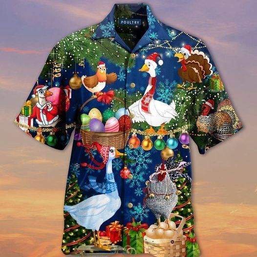 High Quality Lovely Goose And Chicken Welcome Thanksgiving Christmas Hawaii Aloha Shirts Ha60130