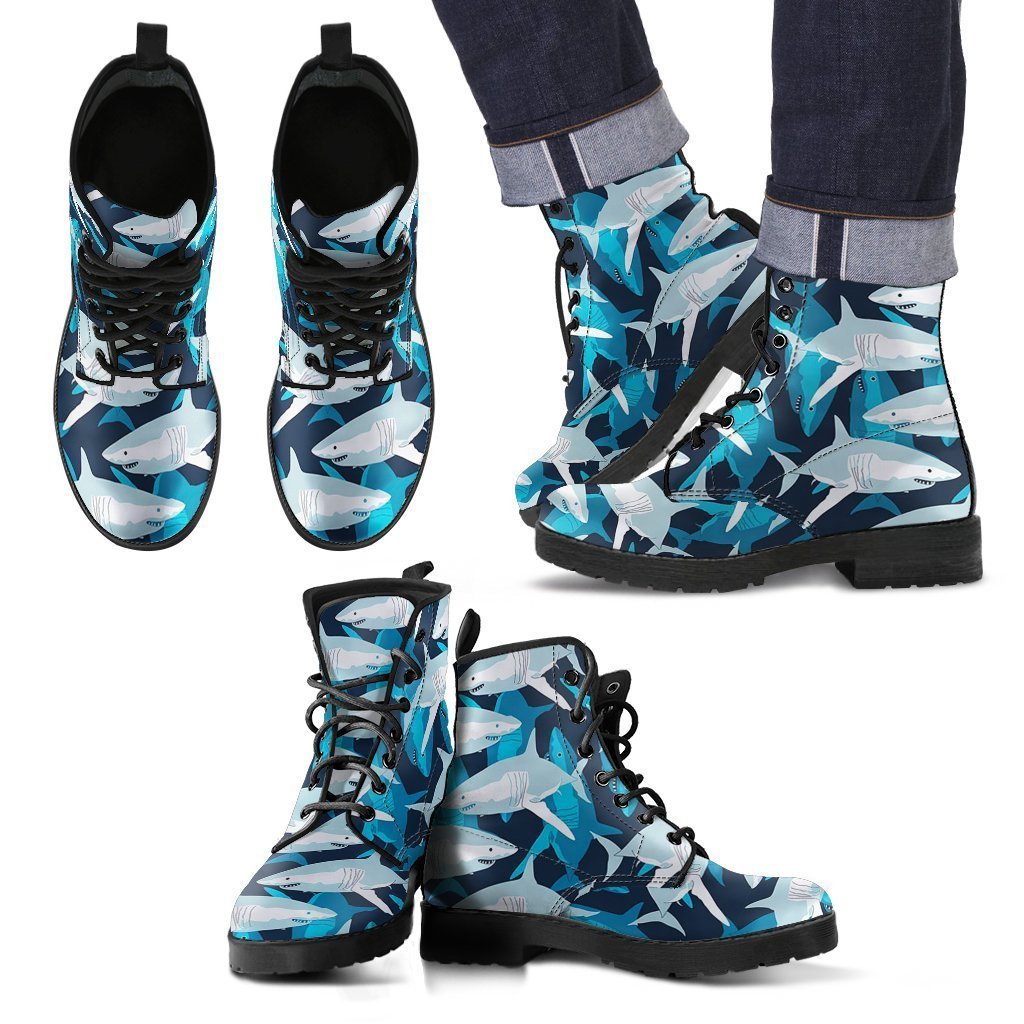 Circling Shark Pattern Print Men Women Leather Boots Fashion Boots Custom Shoes