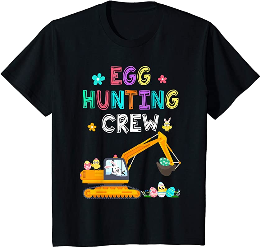 Kids Happy Easter Bunny Excavator Easter Egg Hunting Crew Kids T-Shirt