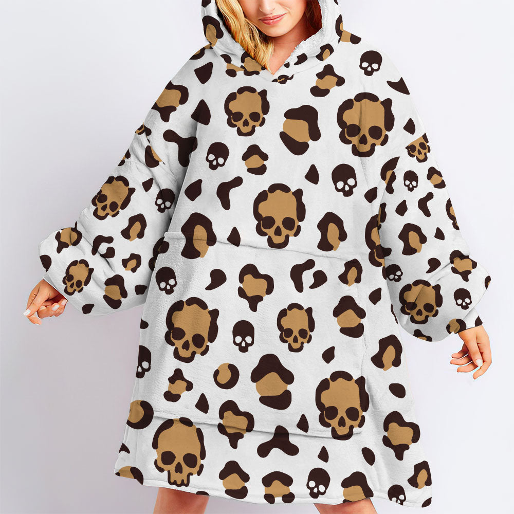 Skull Leopard Pattern Sherpa Blanket Hoodie – Tltr3009213