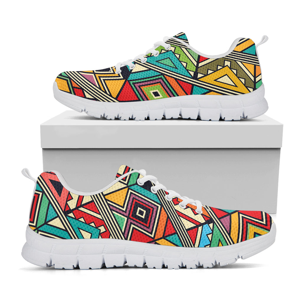 Retro African Ethnic Tribal Print White Sneakers