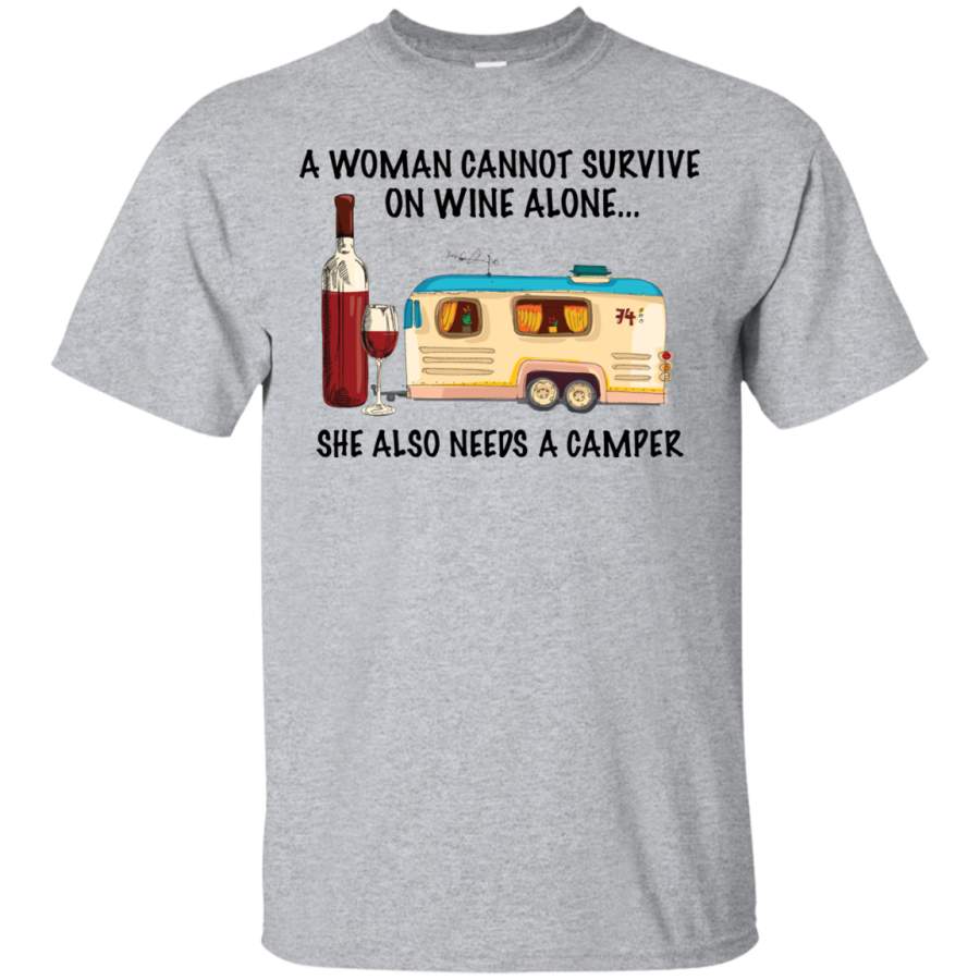 AGR A Woman Cannot Survive On Wine Alone She Also Needs A Camper Shirt