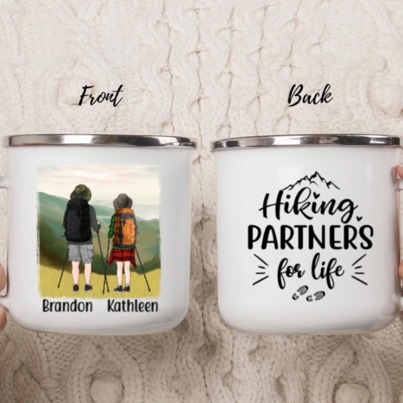 Custom Enamel Camping Mug, Campfire Mug, Personalized Hiking Gifts For Friends, Couple, Hikers