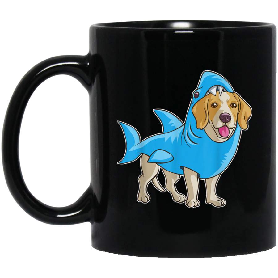 Beagle Shark  Funny Dog Suit Puppy Great White Gift 11 oz 15 oz Mug Black