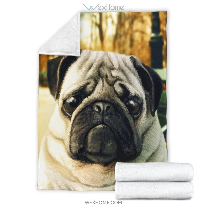 Sad Pug Dog Face Premium Blanket