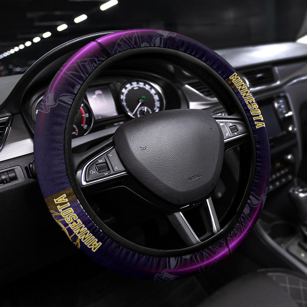 Minnesota Vikings American Football Team Cool Purple Helmet Pink Neon Line Steering Wheel Cover