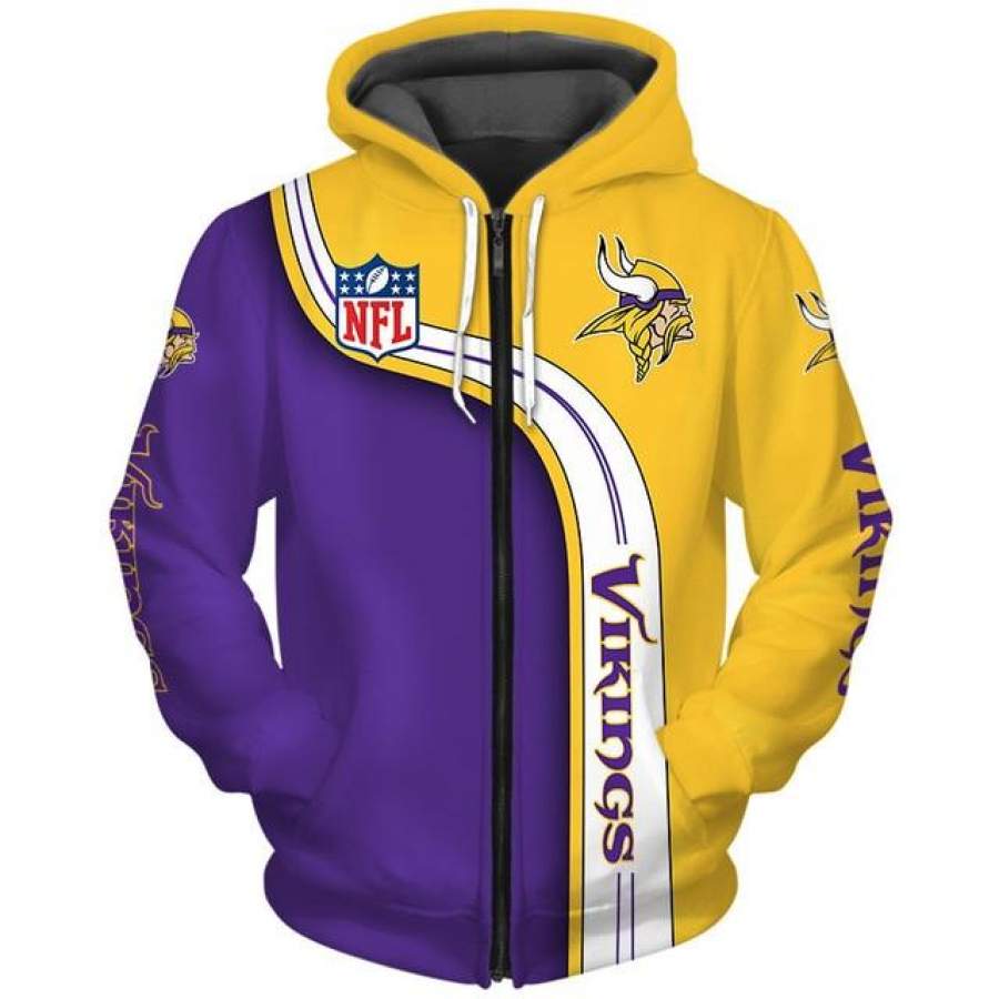 Minnesota Vikings Curved Stripes 3D Zipper Hoodie