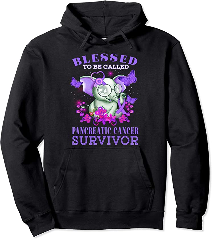 Pancreatic Cancer Elephant Purple Ribbon Blessed Survivor Pullover Hoodie