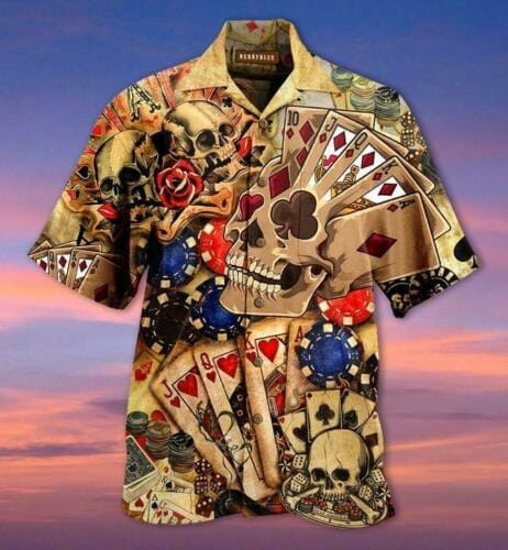 Gabling Poker Fire Skull Vintage Hawaii Aloha Shirts Kv Ha57126