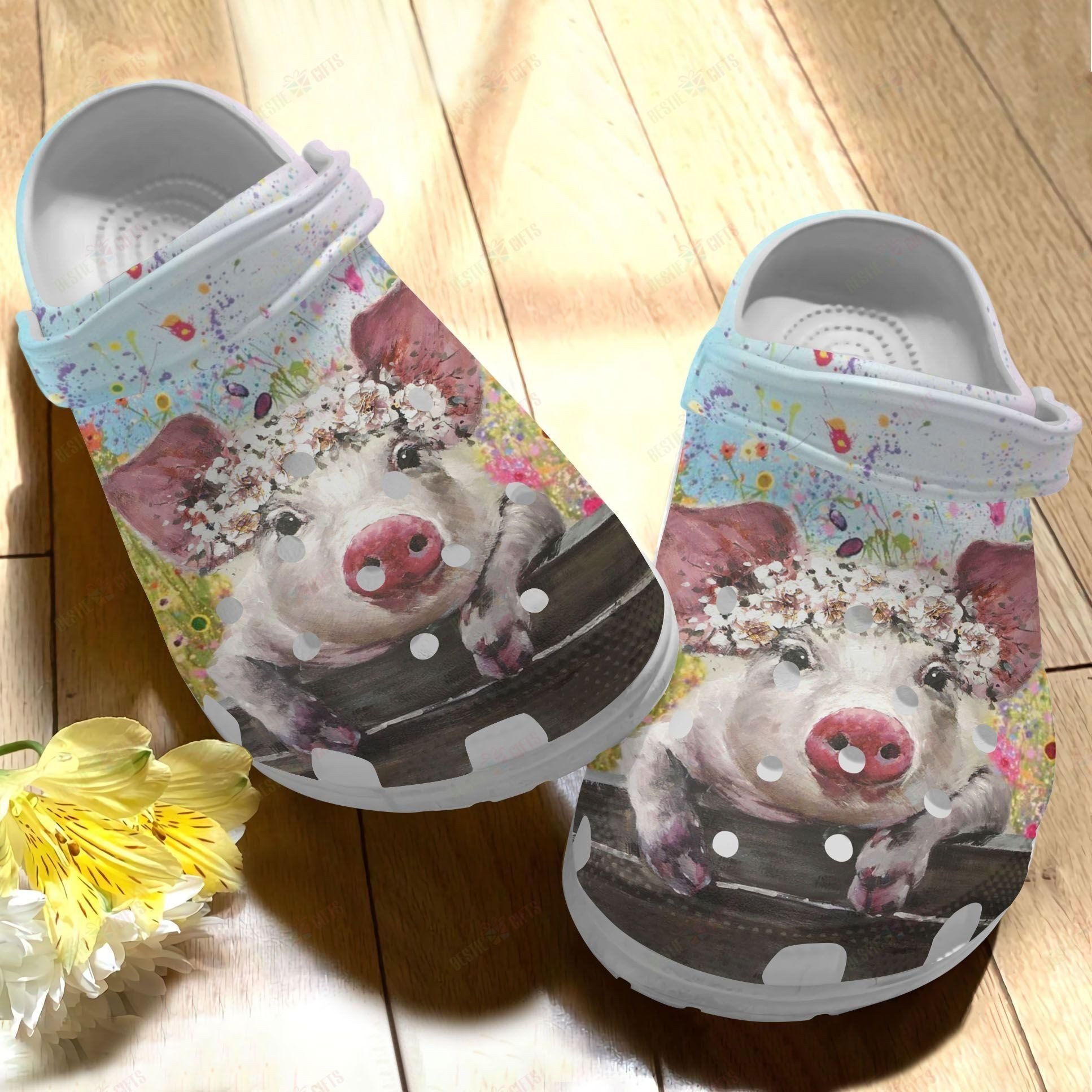 Pig Crocss Classic Clog Cute Pig And Wild Flowers Shoes