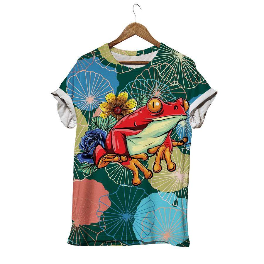 Animal Red Frog With Flower Frogs T-shirt