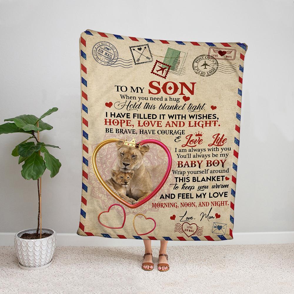 Air Mail Lion Mom Personalized Letter To My Son I Am Always With You Keep Your Warm Fleece Blanket, Blanket Sofa Bed