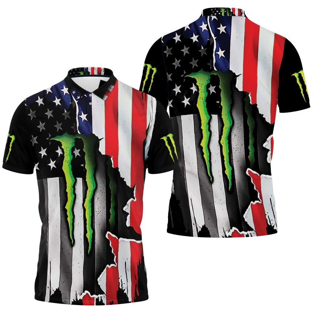 Monster Energy Ripped In American Flag 3D T Shirt Hoodie Sweater Polo Shirt