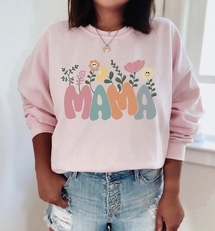 Mama Sweathirt – Groovy Mama Flower Sweatshirt – Hippie Mom – Mother’s Day Gift From Kids – New Mom – Mama Birthday Gift- Mom Graphic Top