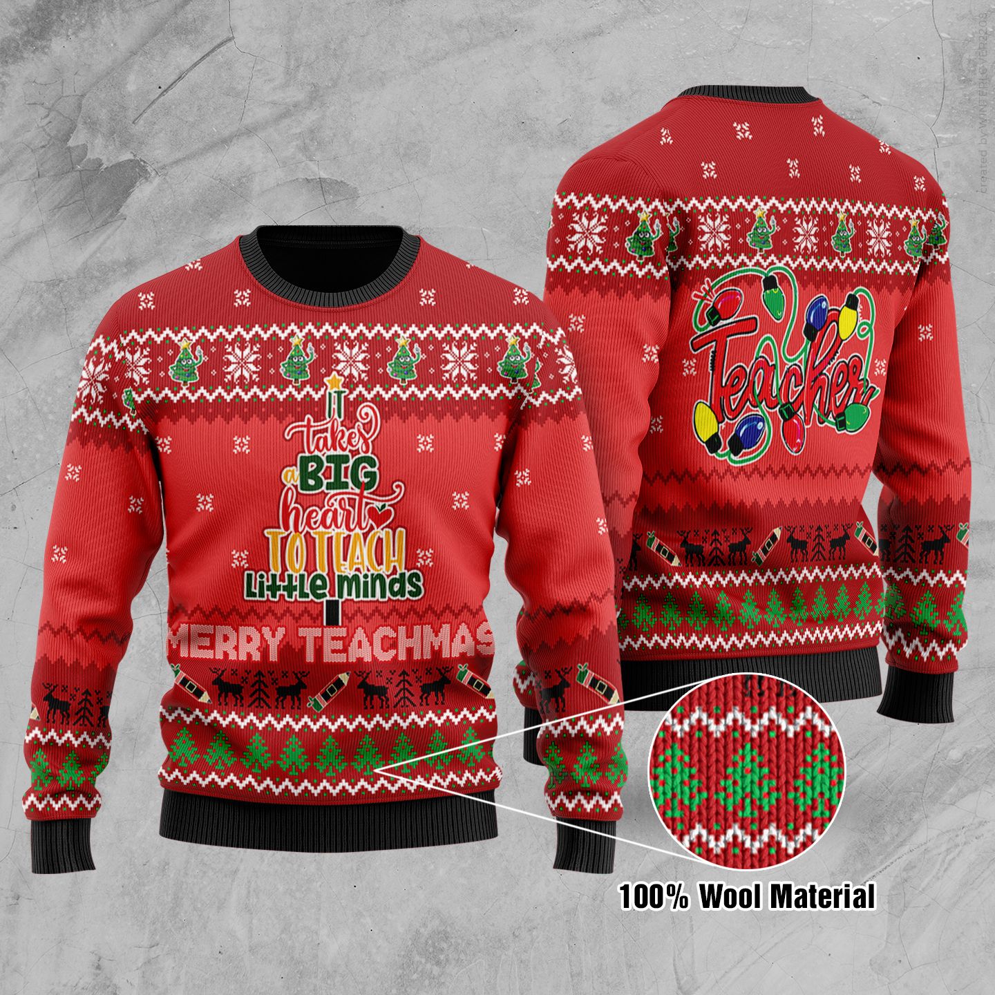 Teach Teacher Merry Teachmas Christmas Wool Ugly Sweater 3D