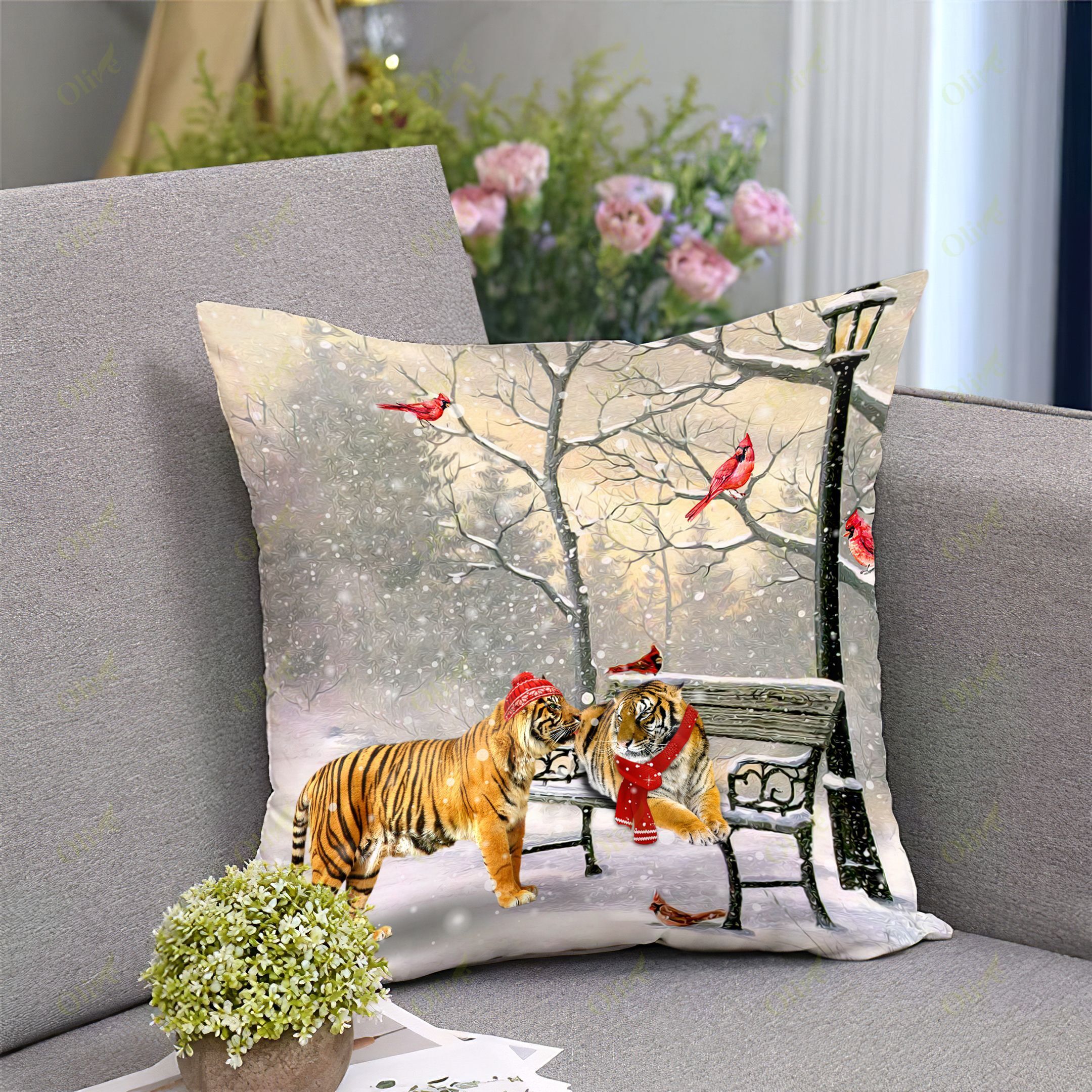 Tiger On A Date Pillow Case, Pillow Sofa, Pillow Cover, Throw Pillow Covers, Pillow Sofa, Pillow Cover, Throw Pillow Covers