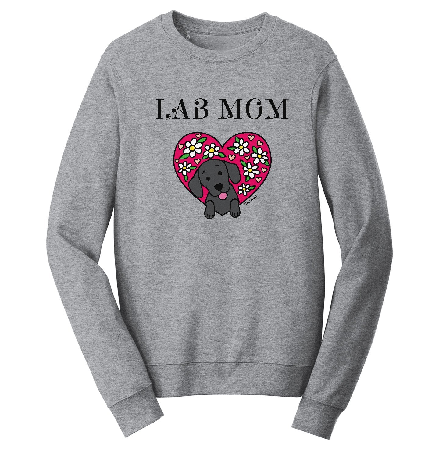 Flower Heart Black Lab Mom – Adult Unisex Crewneck Sweatshirt