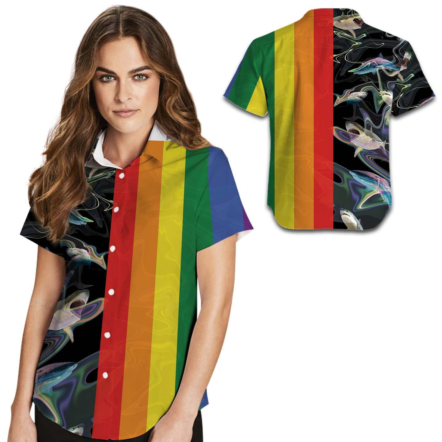 Lgbt Rainbow Sharks Women Hawaii Shirt For Lgbtq Community In Daily Life Ha105966