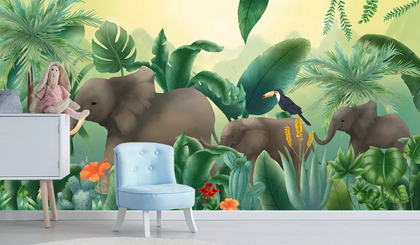 3D Rainforest Elephant Wall Mural Wallpaper 356