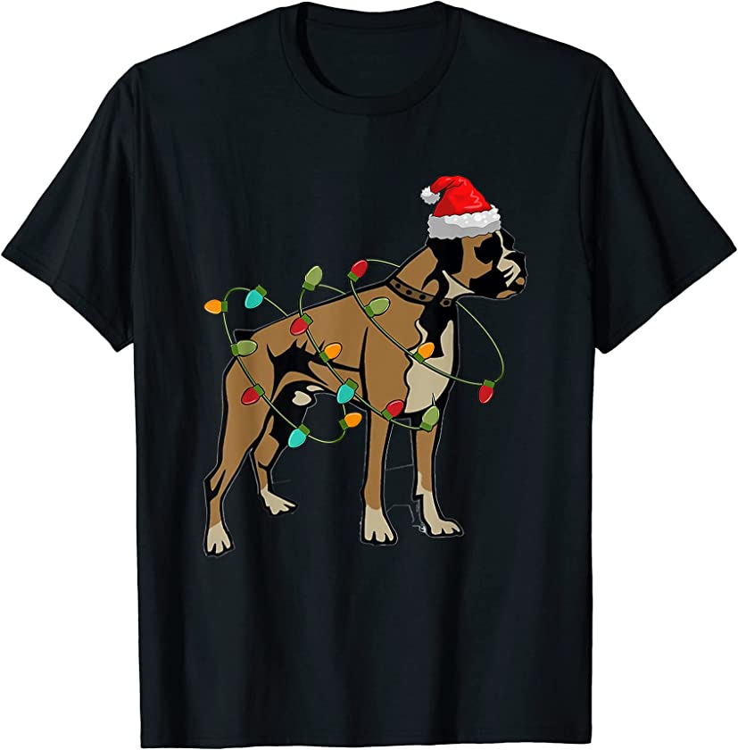 Boxer Dog Ugly Christmas Sweater Xmas Tree Lights T-Shirt