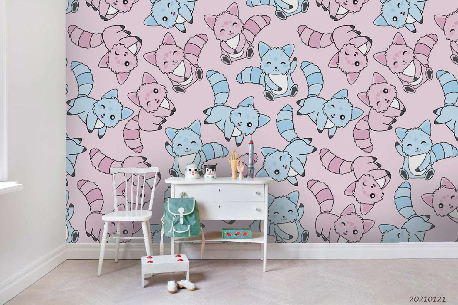 3D Cartoon Animal Cat Pink Wall Mural Wallpaper Lqh 14