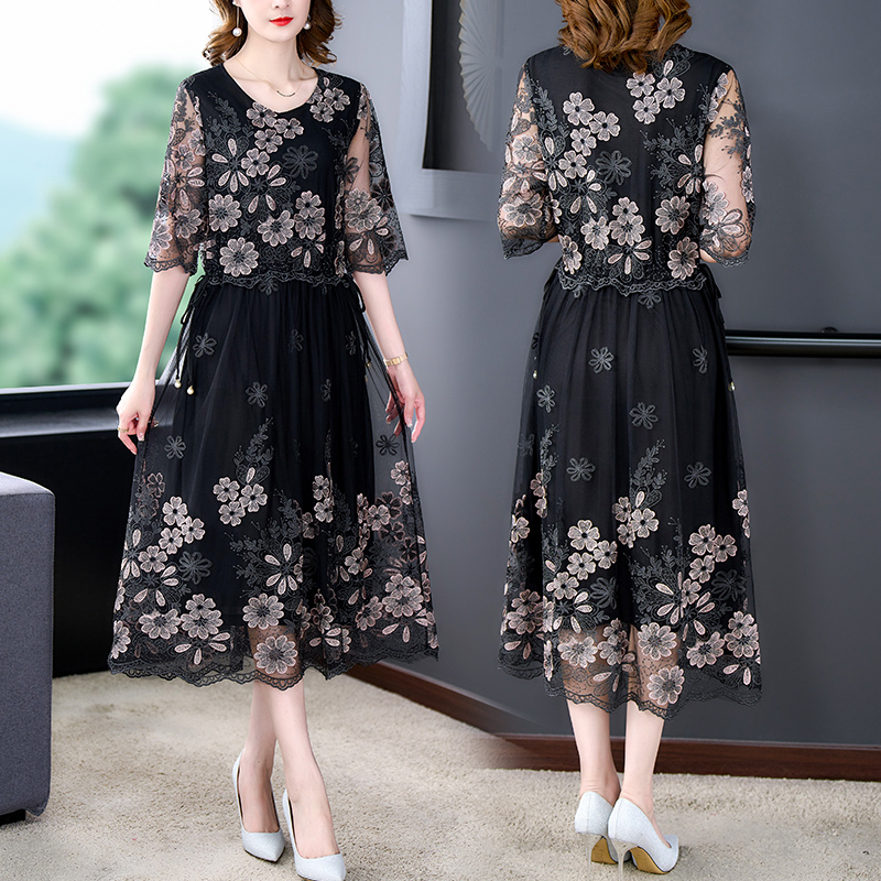 ZUO MAN RU 2022 Summer Dress Mother Heavy Embroidered Flower High-End Dress Female Spring High-End Imitation Silk Floral Dress alx