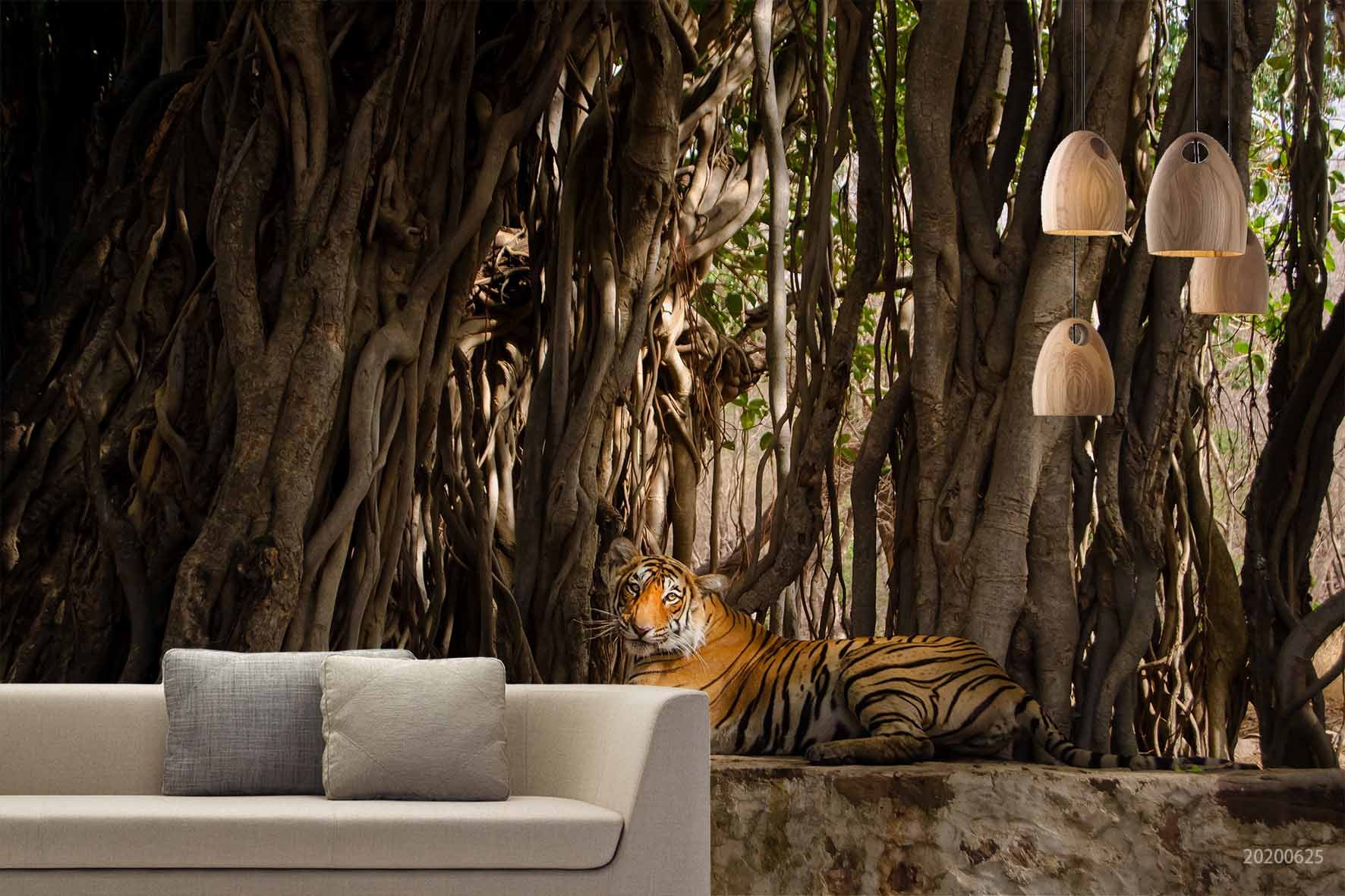 3D Ancient Forest Tree Tiger Wall Mural Wallpaper A270 Lqh