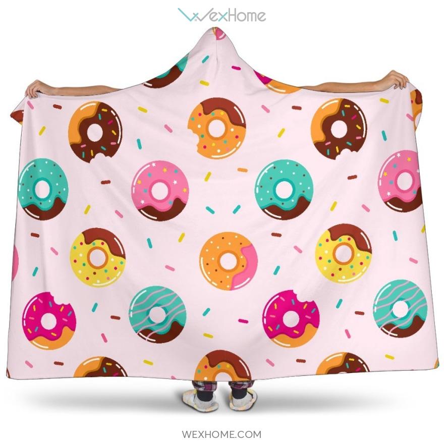 Donut Pattern Glaze Pink Background Hooded Blanket