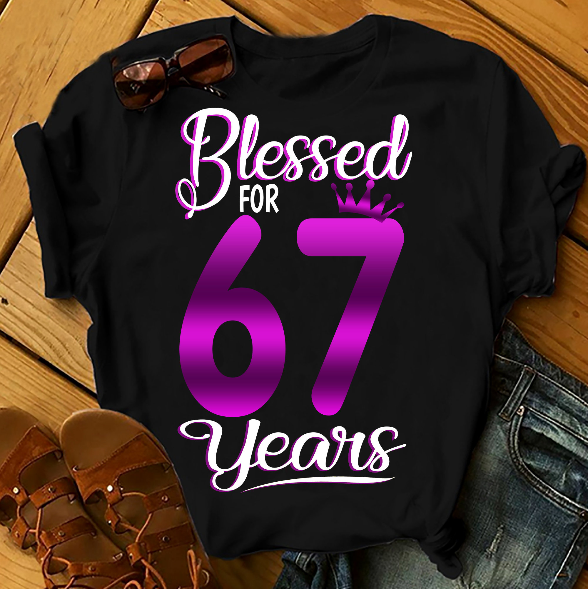 Blessed For 67 Years – Shirts Women, Birthday T Shirts, Summer Tops, Beach T Shirts