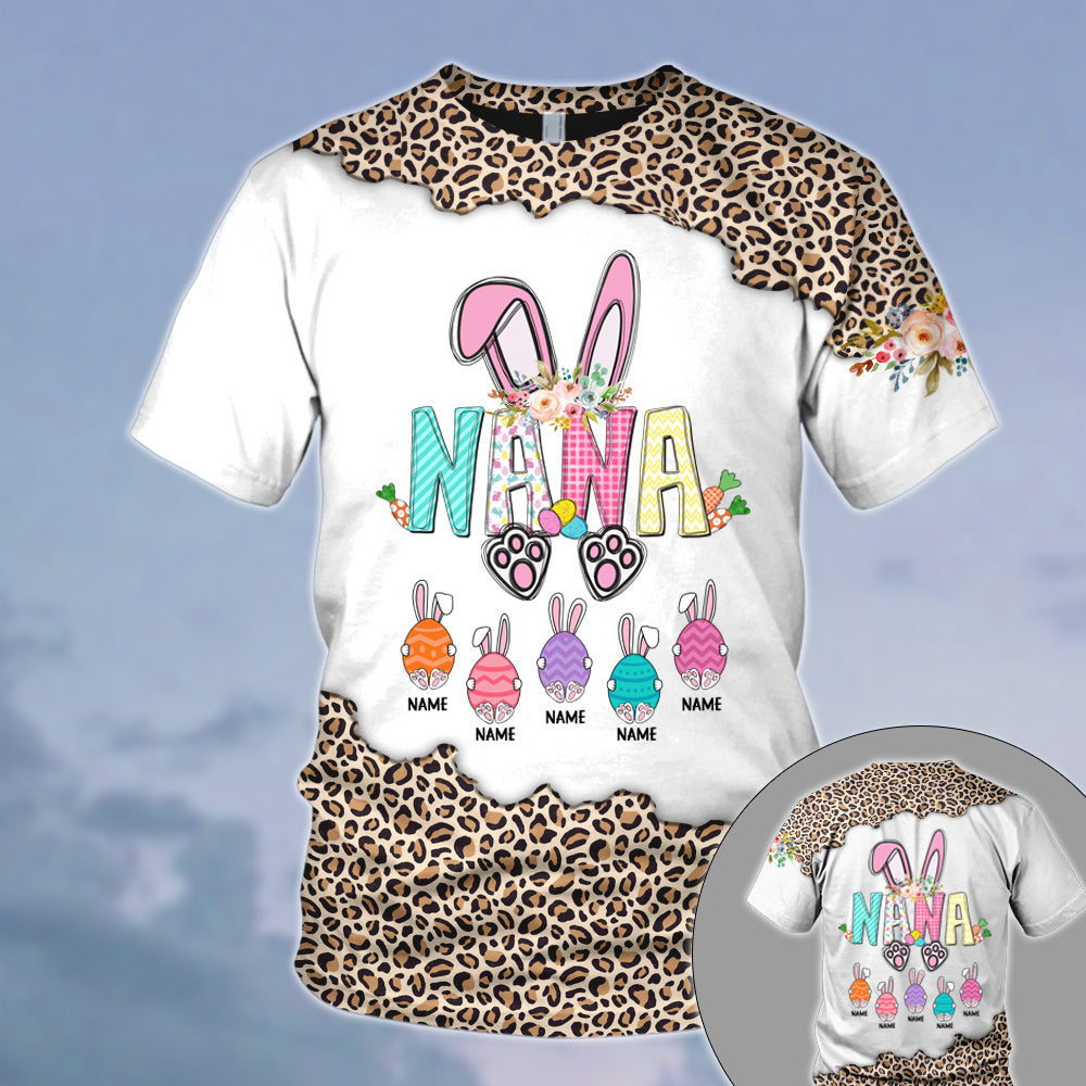 Nana Bunny With Her Little Grandkids Eggs Easter Vr2 Personalized All Over Print, 3D Hoodie, Tanktop, And Legging Set For Grandma Trhn Hn98