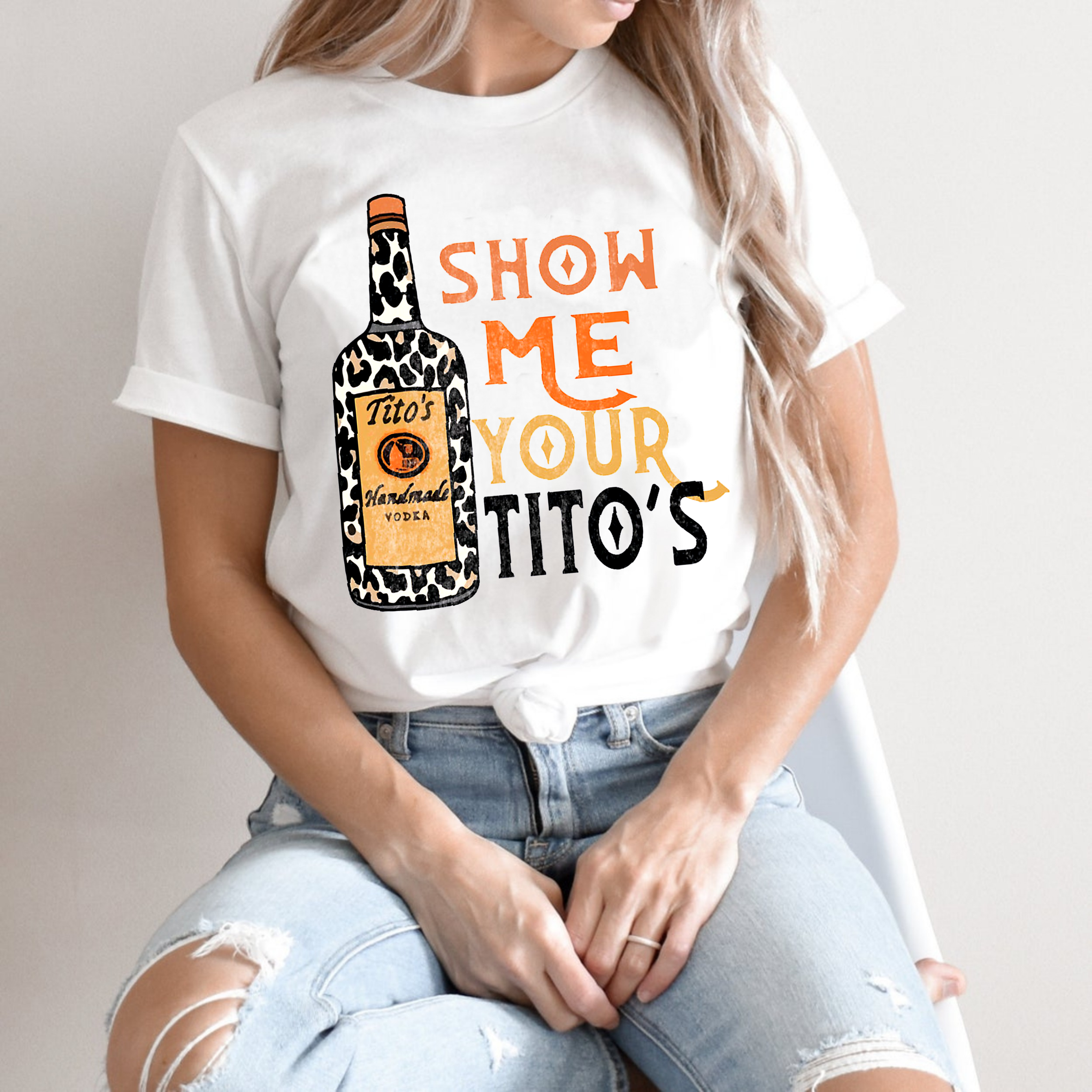 Show Me Your Tito’S T Shirt Leopard Print Sarcastic Party Vodka Lover Drinker Alcohol Drinking Vintage Tee