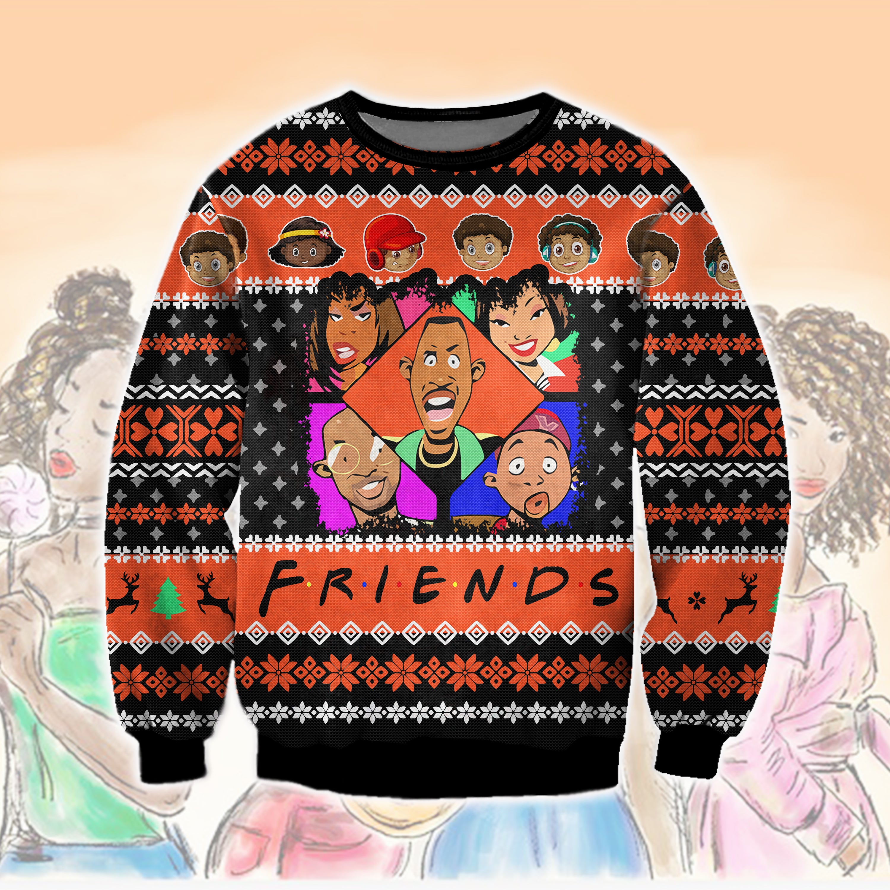 3D All Over Printed Black Friends Ugly Christmas Sweatshirt