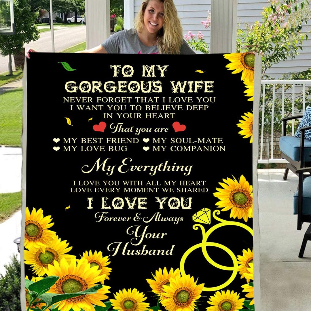 To my gorgeous wife love your husband personalized custom 3d custom fleece photo blanket fan gift