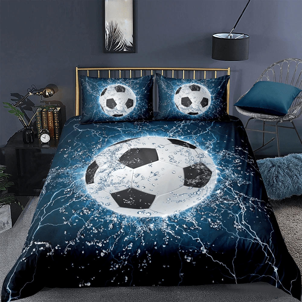 Soccer Thunder & Water, Football 3D Custom Name Duvet Cover Bedding Set #V