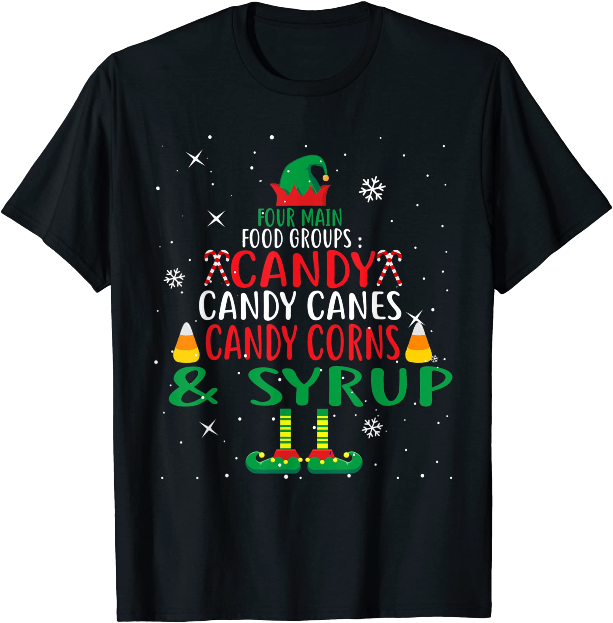 Four Main Food Groups Elf Buddy Christmas Pajama Xmas Gifts T-Shirt