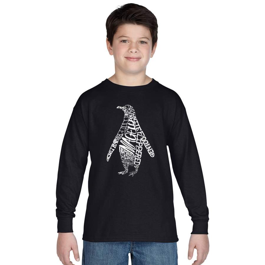 LA Pop Art  Boy’s Word Art Long Sleeve – Penguin