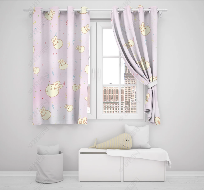 3D Hand Drawn Pink Animal Rabbit Curtains And Drapes Lqh 110