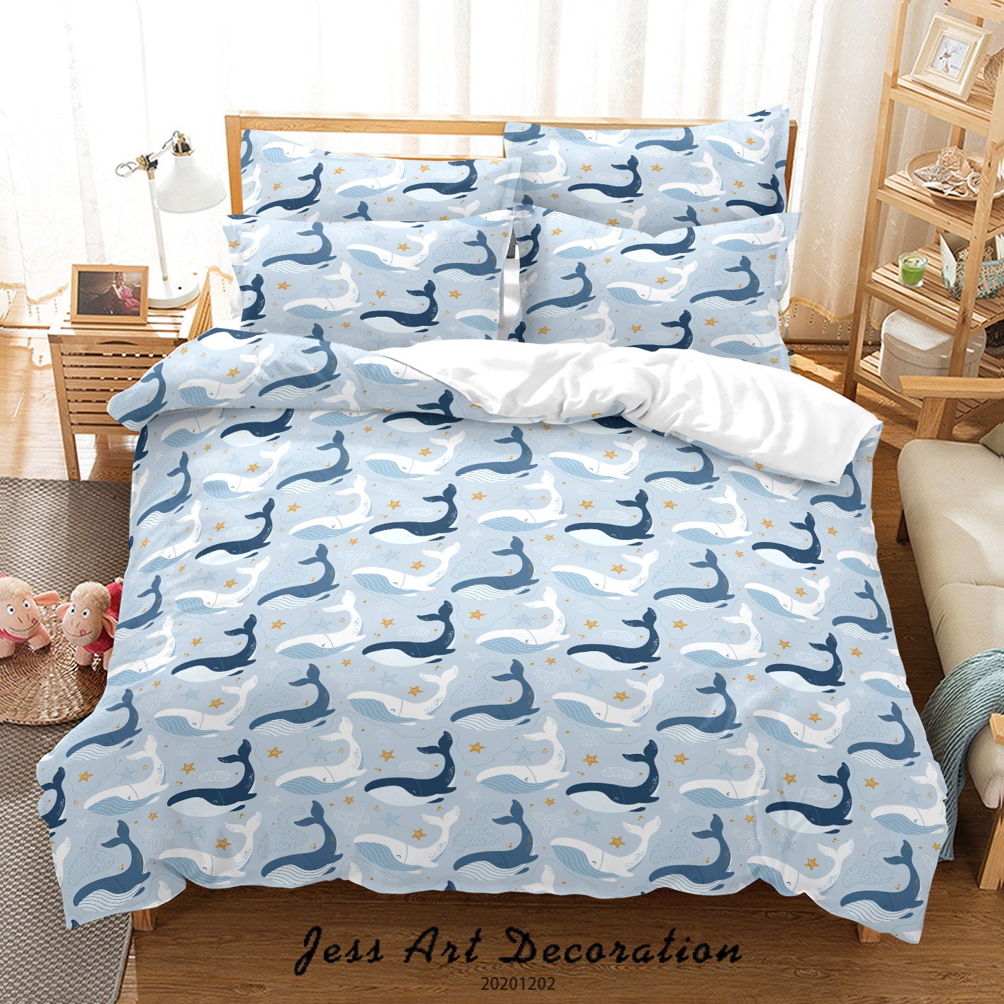 3D Cartoon Ocean Blue Whale Fish Star Pattern Quilt Cover Set Bedding Set Duvet Cover Pillowcases Lxl