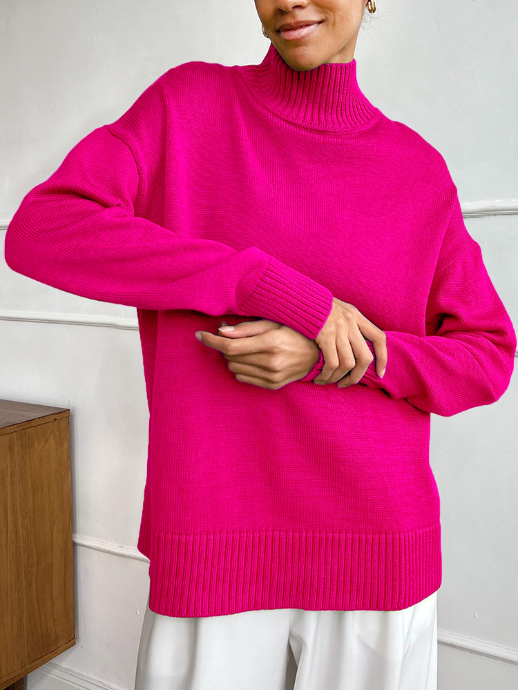 Basic Green Oversized Sweater for Women Pullovers Turtleneck Rose Red Winter Women’s Knitted Top Warm Soft Girl Baggy Sweaters alx