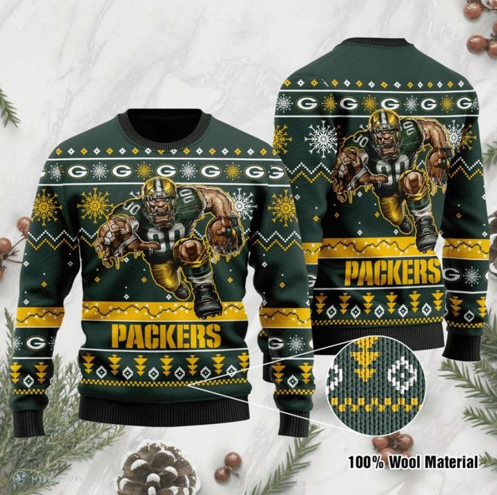 Green Bay Packers Snow Flowers Yellow Gift For Fan Ugly Wool Sweater Christmas