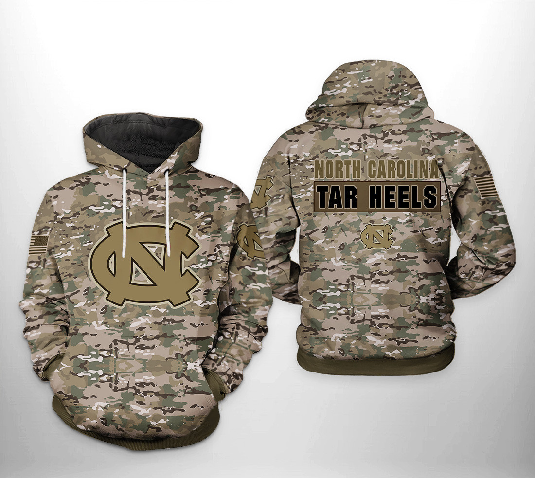 North Carolina Tar Heels Ncaa Camo Veteran Hoodie & Zip Hoodie