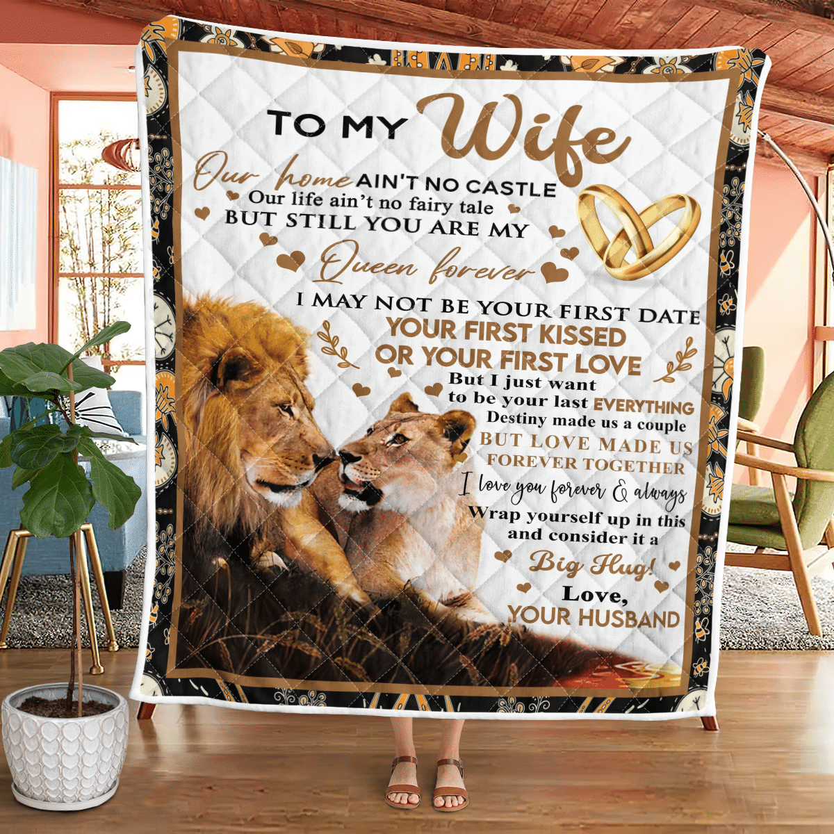 To My Wife – Lion Love Quilt Wq080322207