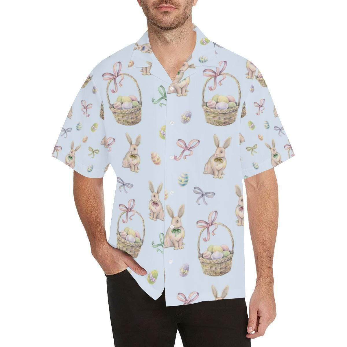 Beach Shirt High Quality Happy Easter Vintage Bunny Baby Blue Hawaiian Aloha Shirts H