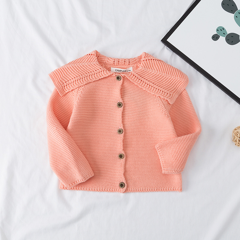 Autumn Baby Girl Doll Collar Sweaters Toddler Girl Cotton Sweater Infant Girls Cardigan Cute Knit Baby Clothes Children Outfits alx