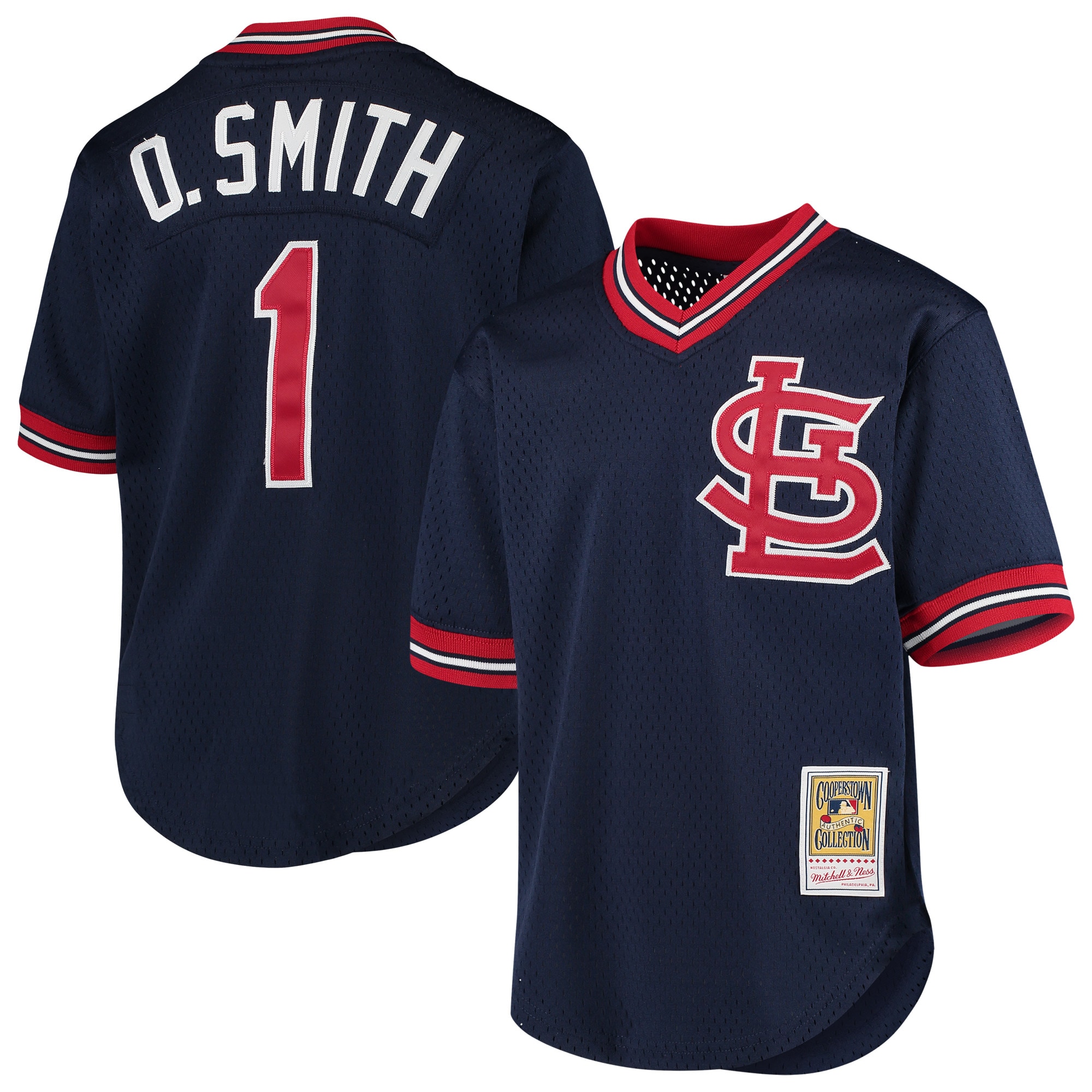 Youth St. Louis Cardinals Ozzie Smith Mitchell & Ness Navy Cooperstown Collection Mesh Batting Practice Jersey