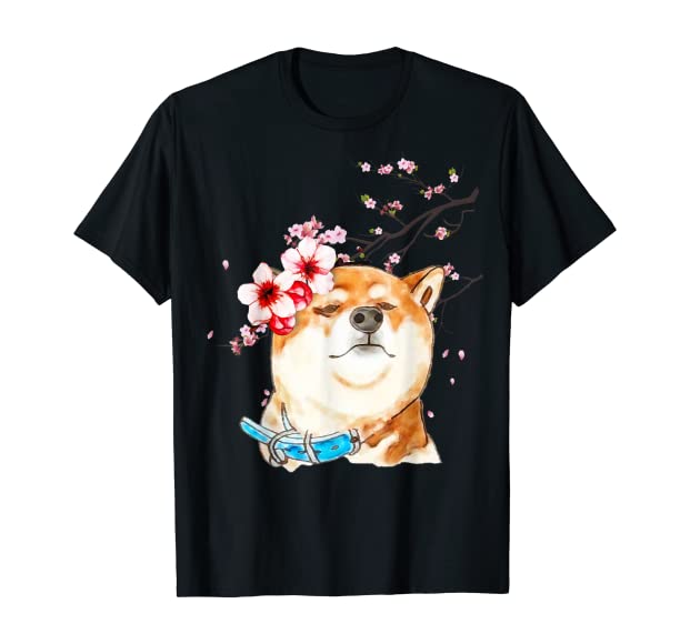 Funny Shiba Dog Japanese Cherry Blossom Sakura Flower Cute dog Gift Dog Lovers T shirt